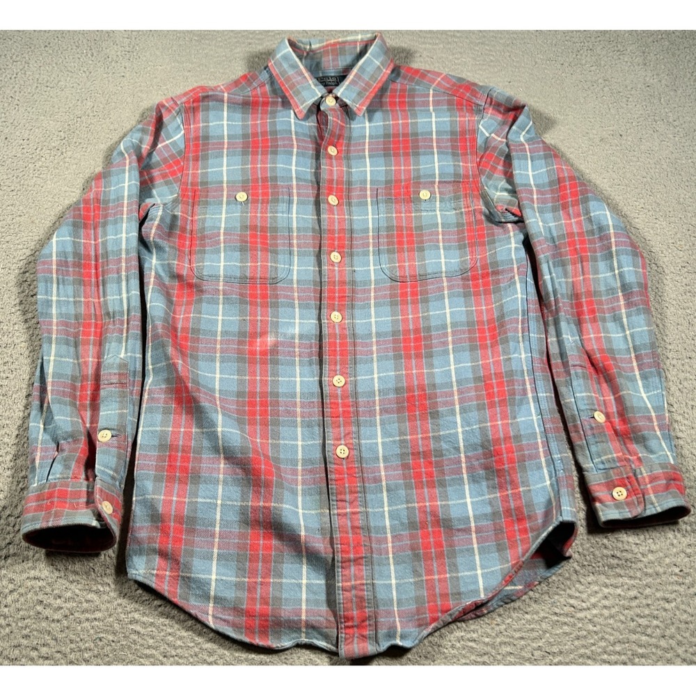 Polo Ralph Lauren Shirt Men Small Plaid Flannel Lightweight Work Double Pocket